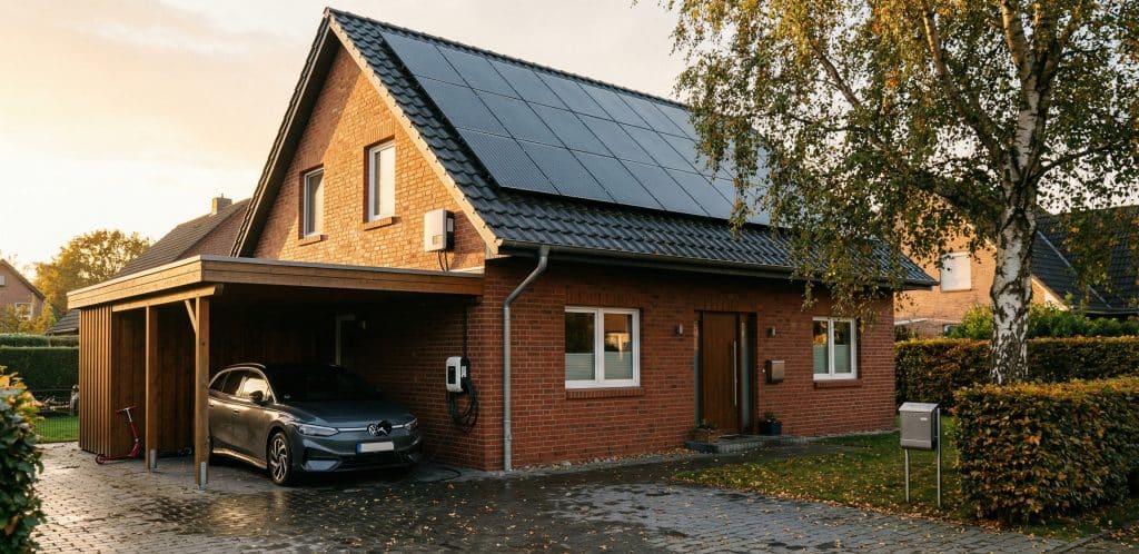 Einfamilienhaus in Norddeutschland mit Photovoltaikanlage und Wallbox — Alternative zur Wallbox-Förderung 2026