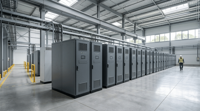 Modularer Gewerbespeicher mit mehreren Batterieschränken, erweiterbar bis in den Megawattstunden-Bereich