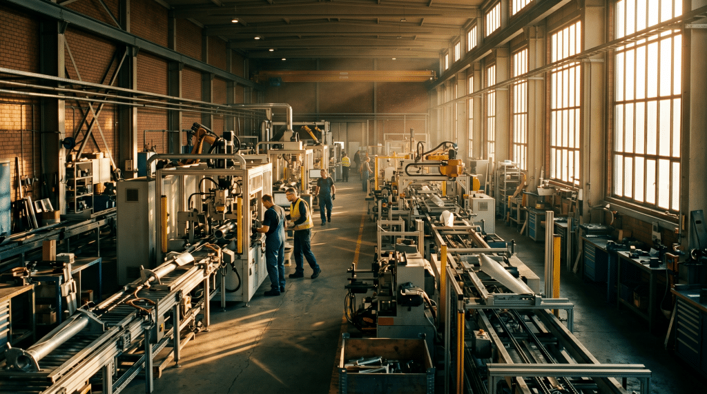 Sonnendurchflutete Produktionslinie in einem norddeutschen Industriebetrieb als typischer Verursacher von Lastspitzen