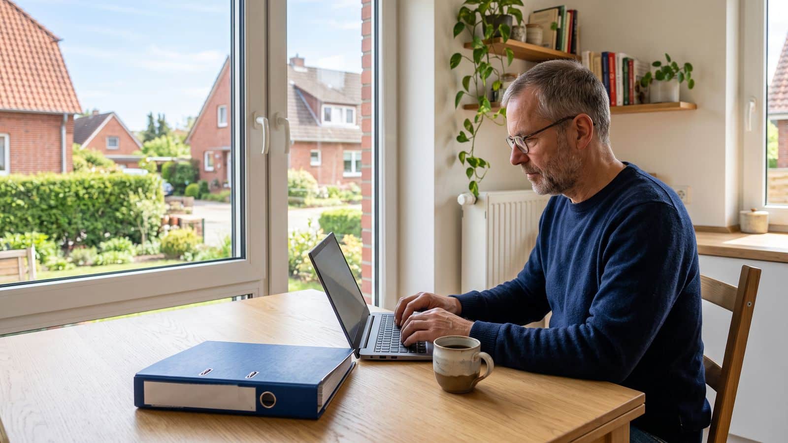 Hausbesitzer trägt seine PV-Anlage am Laptop ins Marktstammdatenregister ein.